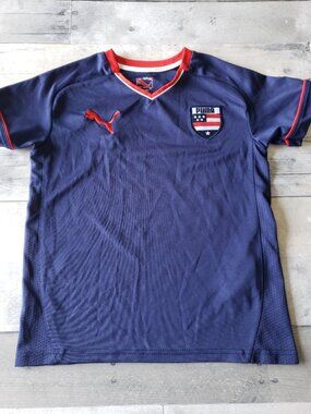 Boys Puma Blue With Red Embroidered Puma Logo Soccer Jersey Cell Cool - Size S